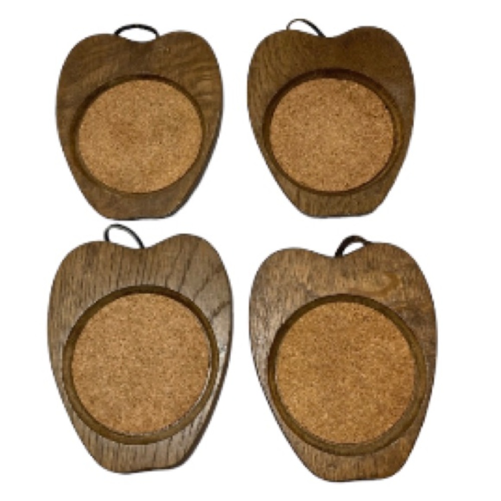 1960s Wood Apple Coaster Vintage Japan Sere Hand Carved Set of 4